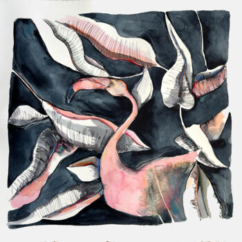 Ζωγραφική με τίτλο "Flamants roses tour…" από Isabelle Barnasson, Αυθεντικά έργα τέχνης, Ακουαρέλα