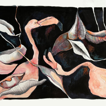 Peinture intitulée "Bal tournoyant rose" par Isabelle Barnasson, Œuvre d'art originale, Aquarelle