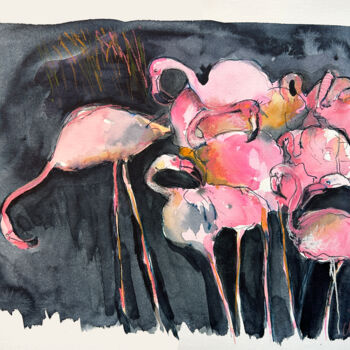 Peinture intitulée "Flamants roses. La…" par Isabelle Barnasson, Œuvre d'art originale, Aquarelle