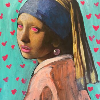 Peinture intitulée "Teal and Hearts" par Tracy Brown, Œuvre d'art originale, Acrylique