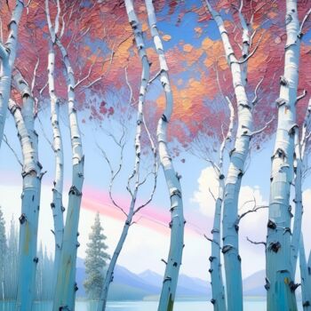 Arts numériques intitulée "Birch trees (Pink)" par Kyozai, Œuvre d'art originale, Image générée par l'IA