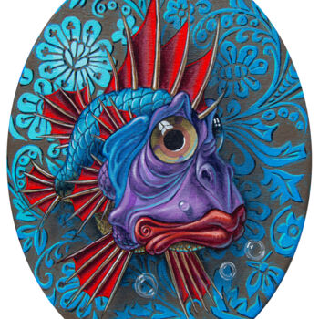 Painting titled "Blue Grouper" by Victor Molev, Original Artwork, Oil Mounted on Wood Stretcher frame