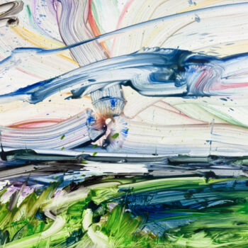 Peinture intitulée "Sunset with grass a…" par Simone Romani, Œuvre d'art originale, Huile Monté sur Châssis en bois