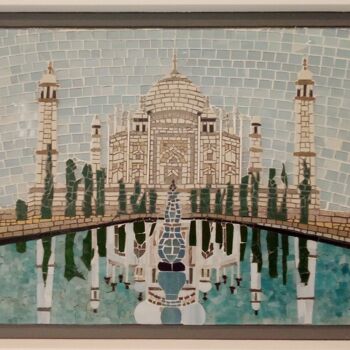 제목이 "Taj Mahal"인 조형물 Tony Jacq로, 원작, 모자이크 나무 들것 프레임에 장착됨