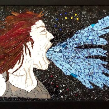 Sculpture titled "black death" by Tony Jacq, Original Artwork, Mosaic Mounted on Wood Stretcher frame