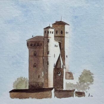 Malarstwo zatytułowany „Château de SerraLun…” autorstwa Ari Rakotondraibe, Oryginalna praca, Akwarela