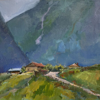 Painting titled "Elbrus village" by Tat Ana Krasnova, Original Artwork, Oil