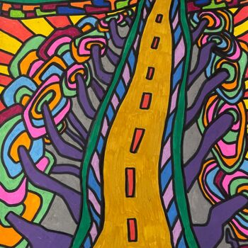 Drawing titled "Un chemin, des arbr…" by Christophe Verger-Lecocq, Original Artwork, Marker