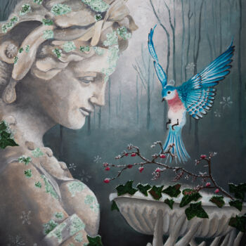 Painting titled "Pomone en hiver" by Marianne Kiciak, Original Artwork, Oil Mounted on Wood Panel