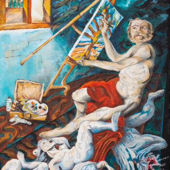 Painting titled "L'acharnement du pe…" by Marianne Kiciak, Original Artwork, Oil Mounted on Wood Panel