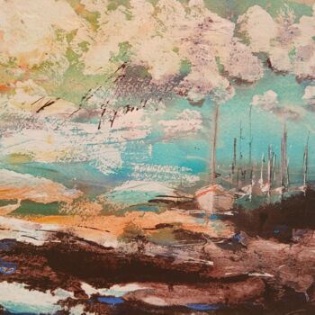 Peinture intitulée "Imaginaire turquoise" par Eve Elikoff, Œuvre d'art originale, Aquarelle