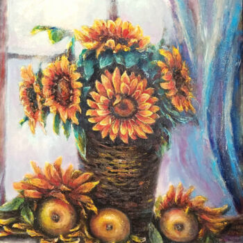 Pittura intitolato "Sunflowers and appl…" da Natalja Picugina, Opera d'arte originale, Olio