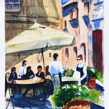 「Cafe on the street…」というタイトルの絵画 Maryna Pohorielkoによって, オリジナルのアートワーク, 水彩画