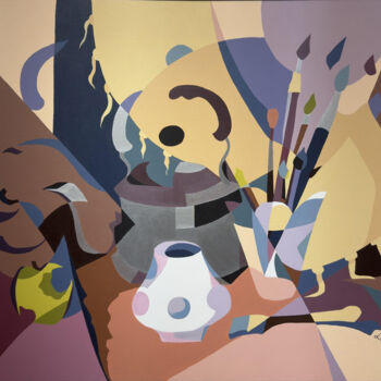 Schilderij getiteld "Abstract Still Life" door Liana Ohanyan, Origineel Kunstwerk, Olie Gemonteerd op Frame voor houten bran…