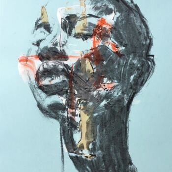 Drawing titled "Long Neck" by Dominique Dève, Original Artwork, Charcoal