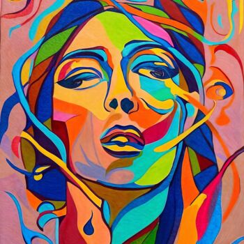 Gravures & estampes intitulée ""FACELESS COLOR 4"…" par Anastasiya Gilevich (Staz Artwork), Œuvre d'art originale, Acrylique…