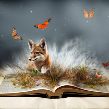 Digitale Kunst mit dem Titel "A fox appearing out…" von Tatiana Bakumenko & Nikita Kozhemiakin, Original-Kunstwerk, KI-gener…