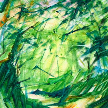 「The forest around」というタイトルの絵画 Simone Romaniによって, オリジナルのアートワーク, オイル ウッドストレッチャーフレームにマウント