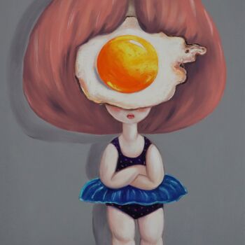 Peinture intitulée "Egg girl in a huff" par Ta Byrne, Œuvre d'art originale, Huile