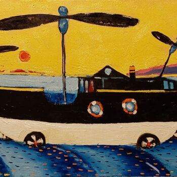 Painting titled "To the future" by Rza Rzazadeh, Original Artwork, Oil Mounted on Wood Stretcher frame