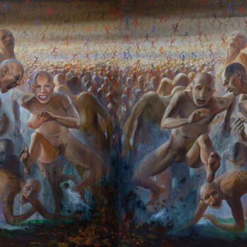 Painting titled "Танец толпы" by Tschumakov Sergey, Original Artwork, Oil Mounted on Wood Stretcher frame