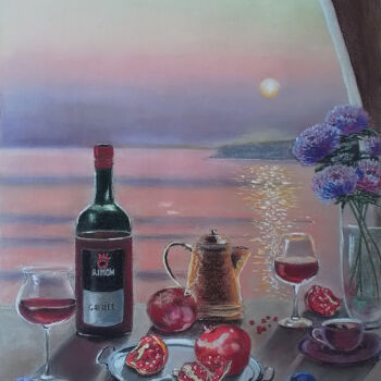 Pittura intitolato "Sunset still life b…" da Liubov Samoilova, Opera d'arte originale, Pastello