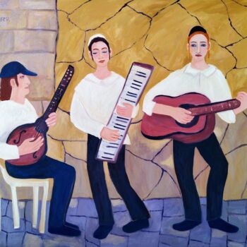Painting titled "Street musicians in…" by Janna Shulrufer, Original Artwork, Oil