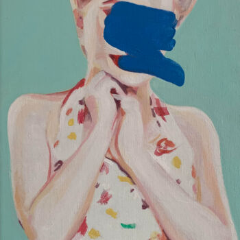 「poupée tag bleu」というタイトルの絵画 Nathalie Pirotteによって, オリジナルのアートワーク, オイル