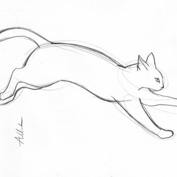 Dessin intitulée "Chat dynamique-A-00…" par Alliet-Delacroix, Œuvre d'art originale, Crayon