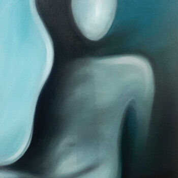 Painting titled "Puncture - Bleu" by - Indigo -, Original Artwork, Oil Mounted on Cardboard