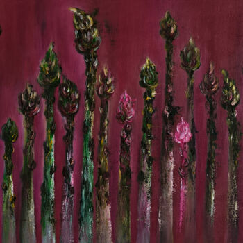 「Asparagus - botany,…」というタイトルの絵画 Olesia Lebedenkoによって, オリジナルのアートワーク, オイル ウッドストレッチャーフレームにマウント