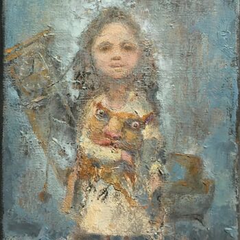 Painting titled "Anna's childhood" by Sergii Shkoliar, Original Artwork, Oil Mounted on Wood Stretcher frame