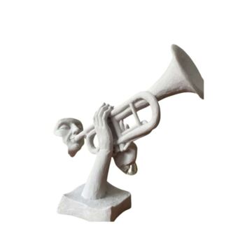 Sculpture titled "Trumpet On Man Scul…" by Dervis Yusuf Akdemir, Original Artwork, Resin