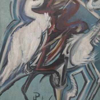 Malerei mit dem Titel "3Herons" von Dpaulinos, Original-Kunstwerk, Öl Auf Keilrahmen aus Holz montiert