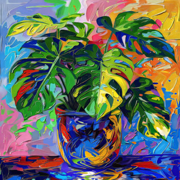 Digital Arts titled "Monstera very bright" by Irene Nekrasova, Original Artwork, AI generated image