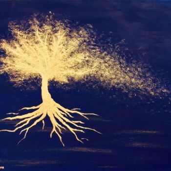 Painting titled "Interior art “Golde…" by Anna Aliakberova, Original Artwork, Acrylic Mounted on Wood Stretcher frame