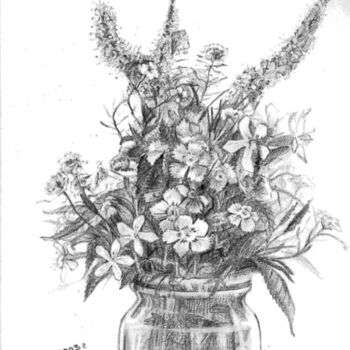 Desenho intitulada "Wildflowers in a Jar" por Elena Lechic, Obras de arte originais, Lápis