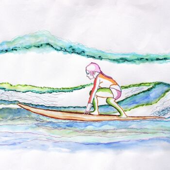 Painting titled "Surf" by Philip Moreau, Original Artwork, Watercolor