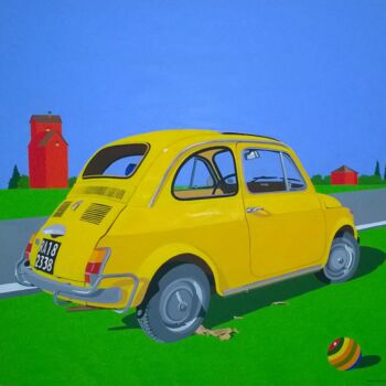 Painting titled "500 gialla con silo…" by Marco Arduini, Original Artwork, Acrylic