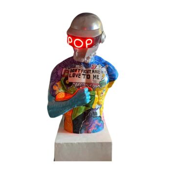 Sculpture titled "Daft Helmet & Hercu…" by Dervis Yusuf Akdemir, Original Artwork, Resin