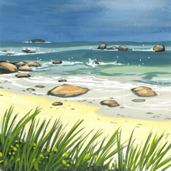 Peinture intitulée "Plage de Kerlouan 2" par Gurvan Beubry, Œuvre d'art originale, Gouache