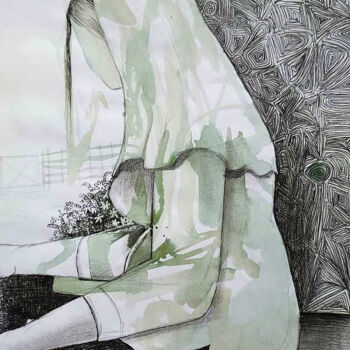 Peinture intitulée "Beauty with the Veil" par Shashintha Dilhani, Œuvre d'art originale, Stylo à bille