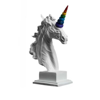 Sculpture titled "Rainbow unicorn - h…" by Dervis Yusuf Akdemir, Original Artwork, Resin