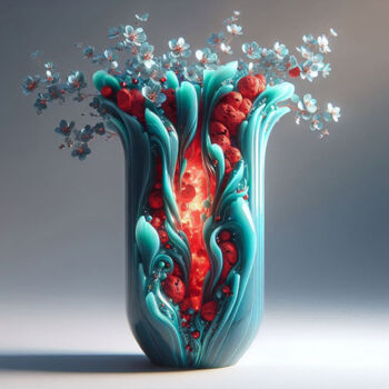 「Turquoise Vase with…」というタイトルのデジタルアーツ Alberto Capitaniによって, オリジナルのアートワーク, AI生成画像