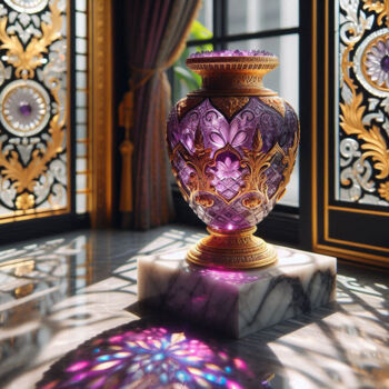 Digitale Kunst getiteld "Purple Crystal Vase…" door Alberto Capitani, Origineel Kunstwerk, AI gegenereerde afbeelding