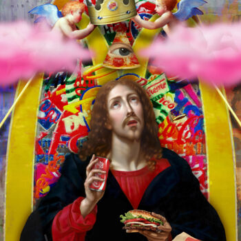 Digital Arts titled "Eucharist" by José Luis Guerrero, Original Artwork, Digital Collage Mounted on Wood Stretcher frame