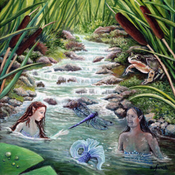 제목이 "Summer Undine Merma…"인 미술작품 Sonia Finch로, 원작, 기름 나무 들것 프레임에 장착됨
