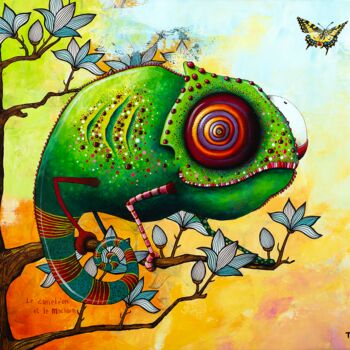 绘画 标题为“Le Caméléon et le M…” 由Toma, 原创艺术品, 丙烯 安装在木质担架架上