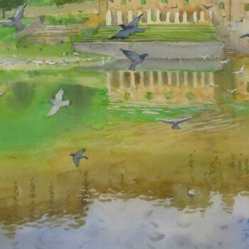 Painting titled "Amer Fort, Jaipur 2" by Bhargavkumar Kulkarni, Original Artwork, Watercolor