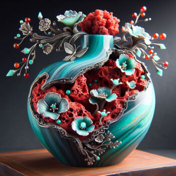 Arts numériques intitulée "Vase with Red Lava…" par Alberto Capitani, Œuvre d'art originale, Image générée par l'IA